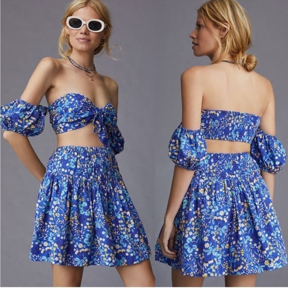 NWT Maeve Blue Floral Skirt Set Size L